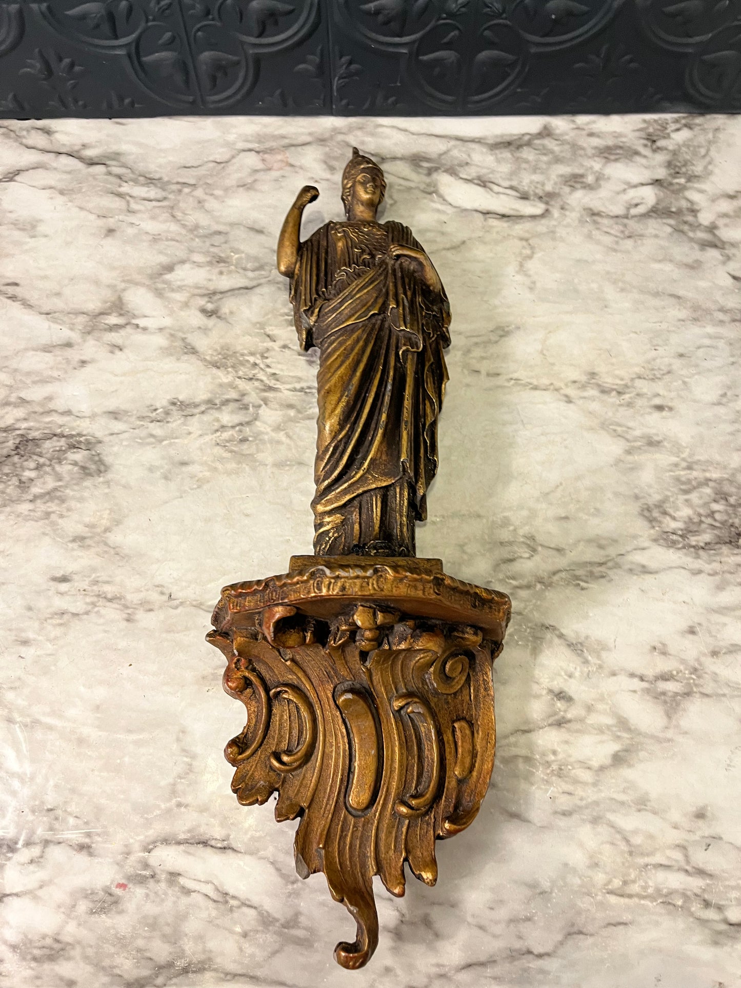 Vintage Goldtone Figure on Wall ledge Man