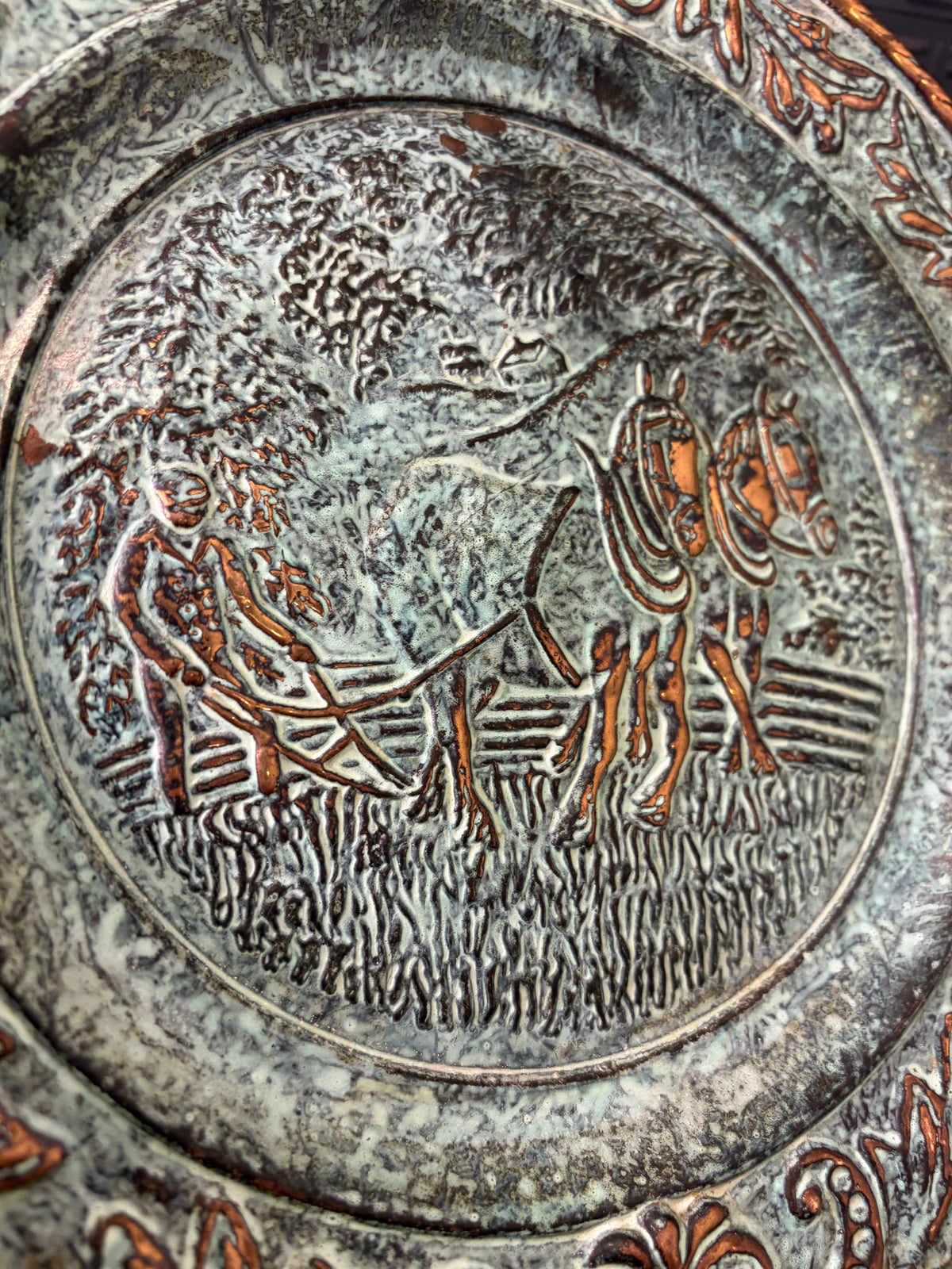 10" Brass Patina Relief Plate