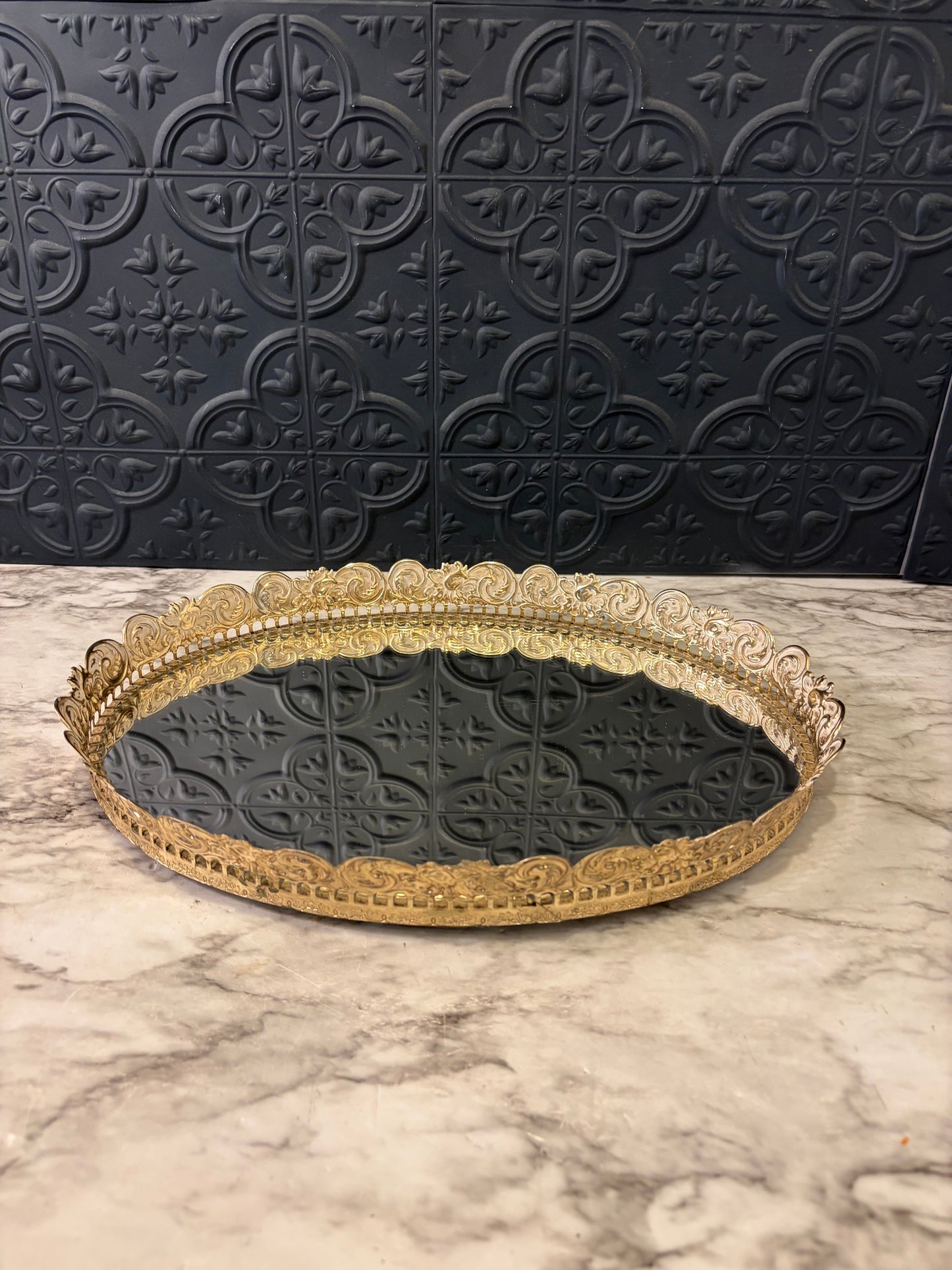Oval Mirror Frame with White and Gold Rim