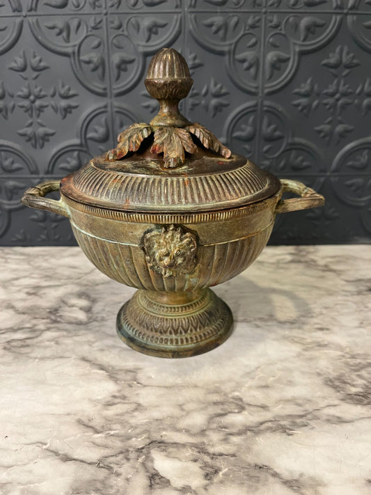Vintage Metal Lion Trinket Bowl with Lid