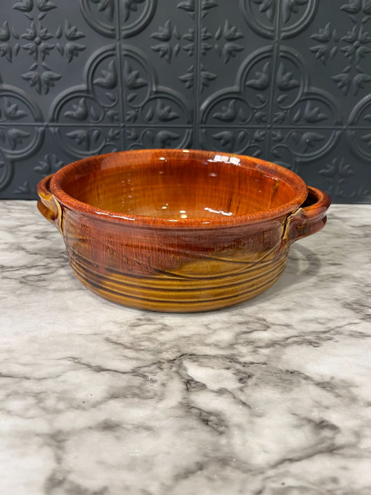 Studio Pottery Bowl With Handles Brown Swirl