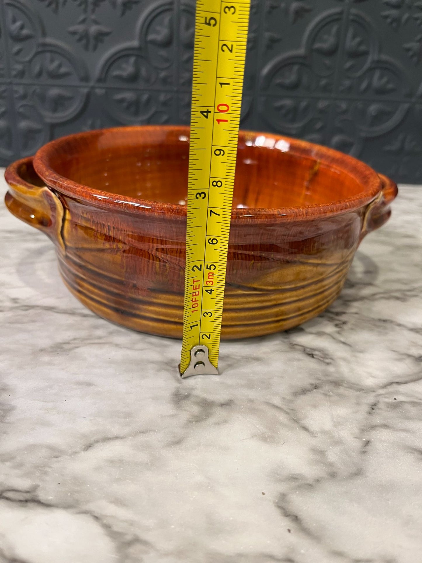 Studio Pottery Bowl With Handles Brown Swirl