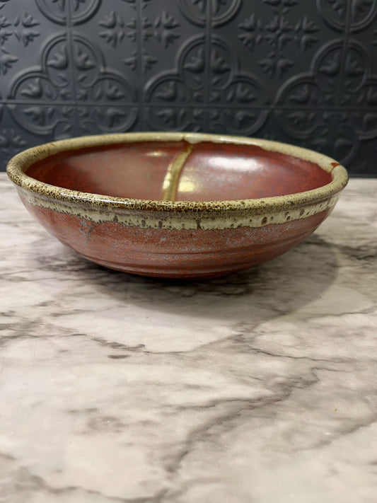 Red Glazed Pottery Bowl with  Squiggle