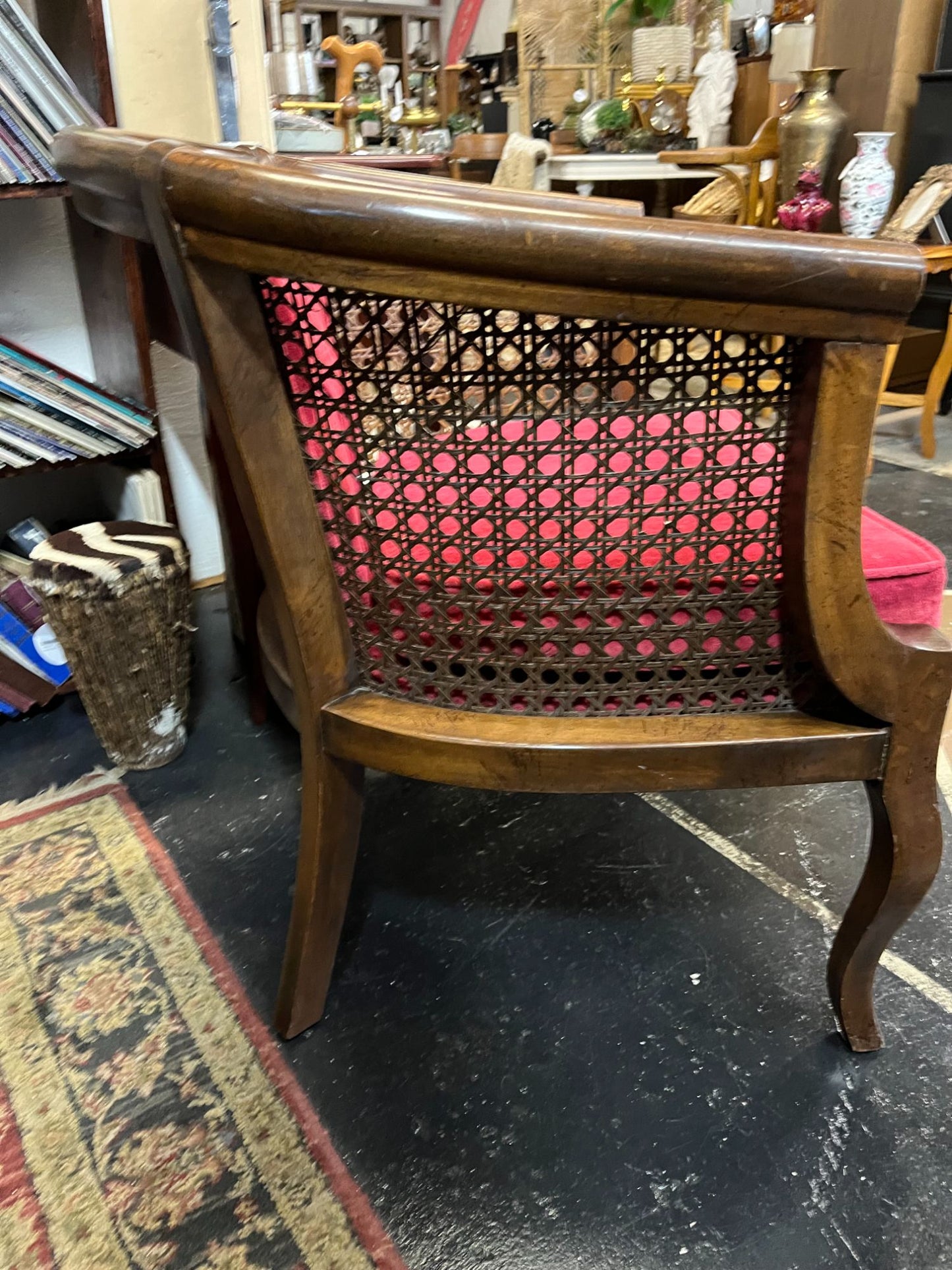 Red Velvet and Cane Chair