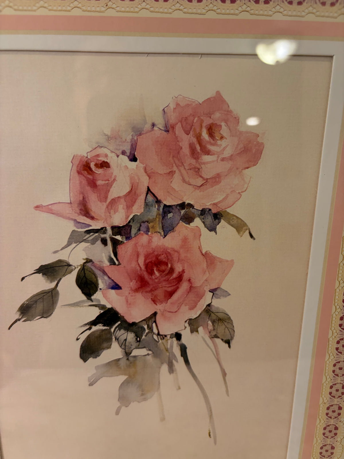 Pink Rose Print Framed with bent corners