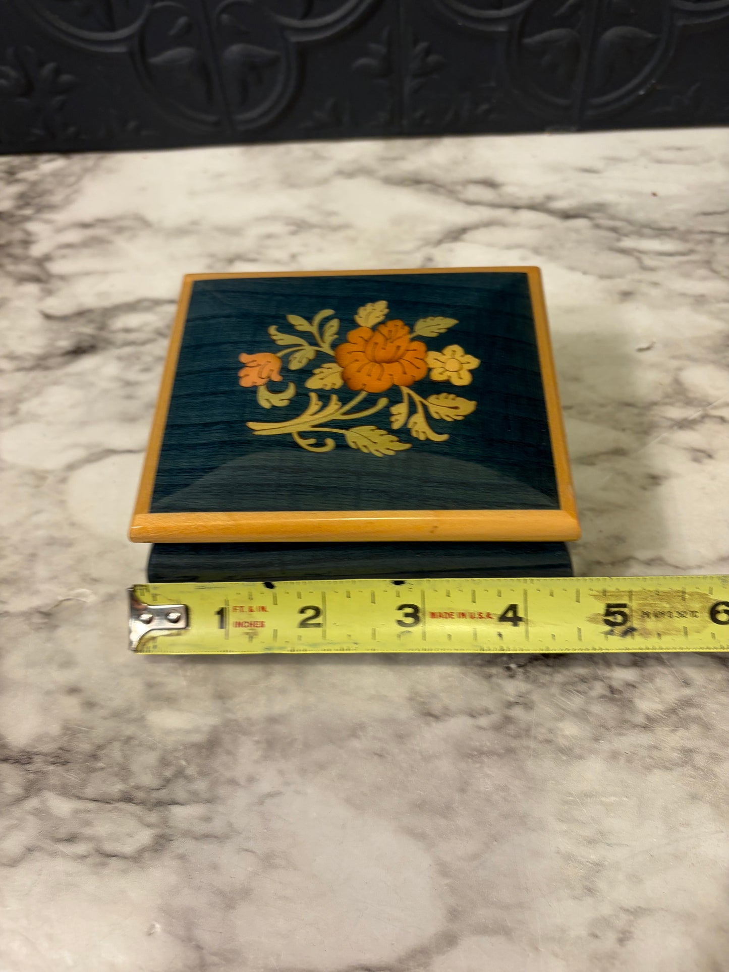 Blue Wood Inlay Trinket Box