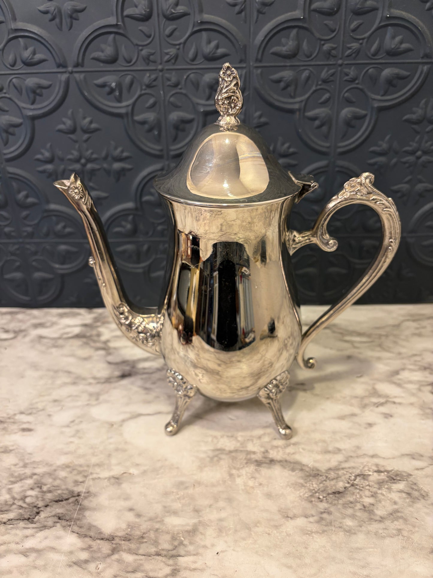 Shiny Silver Plate Pitcher with Feet