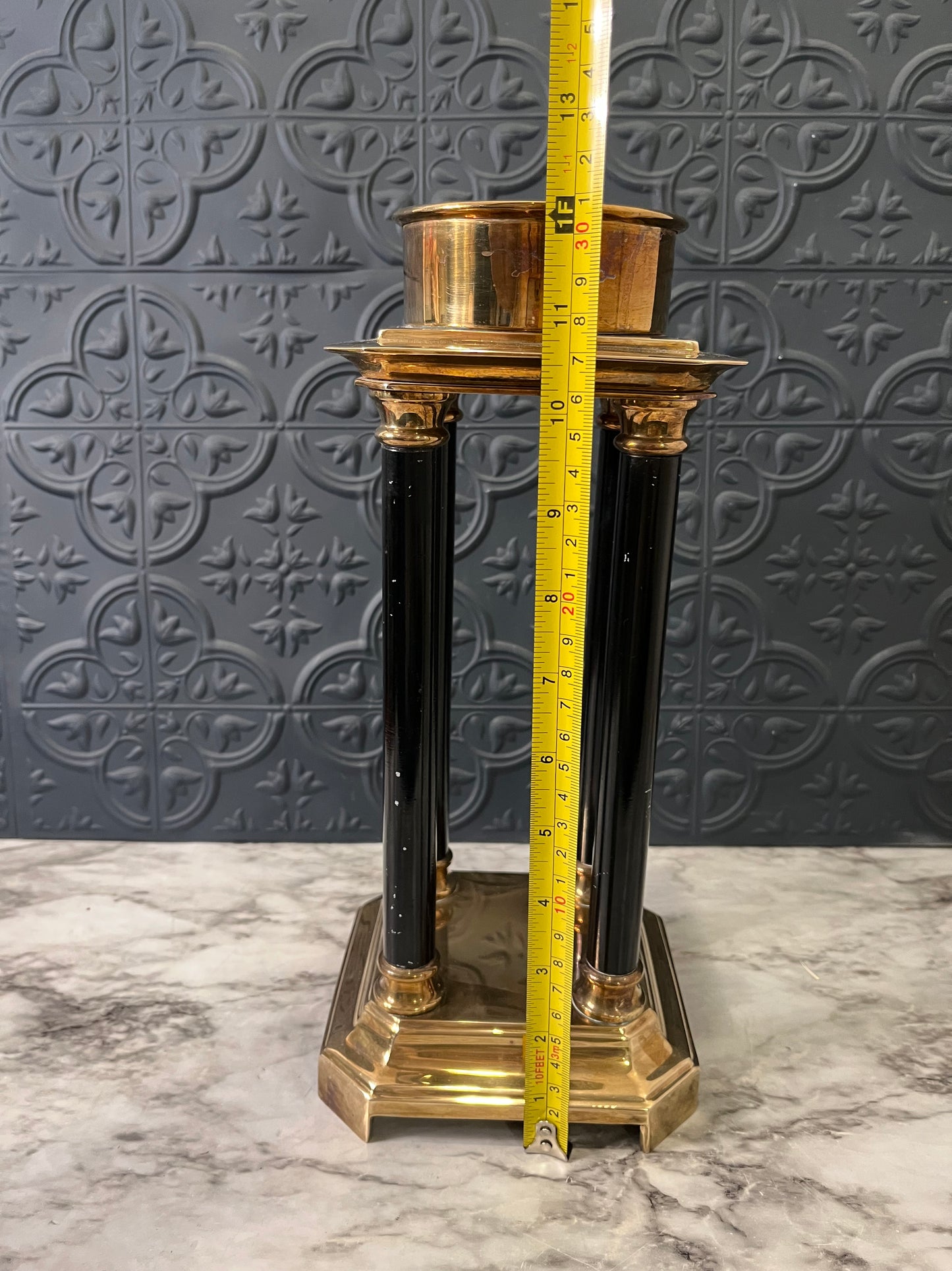 Brass and black column candle holder