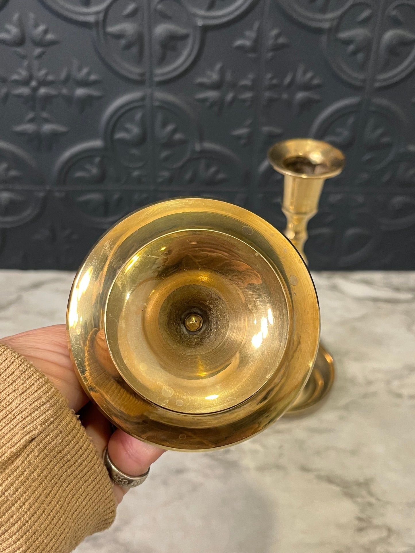 Brass candlesticks set Square center 7"