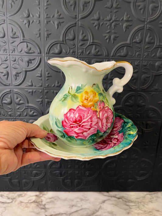 Lefton Floral Pitcher and Bowl