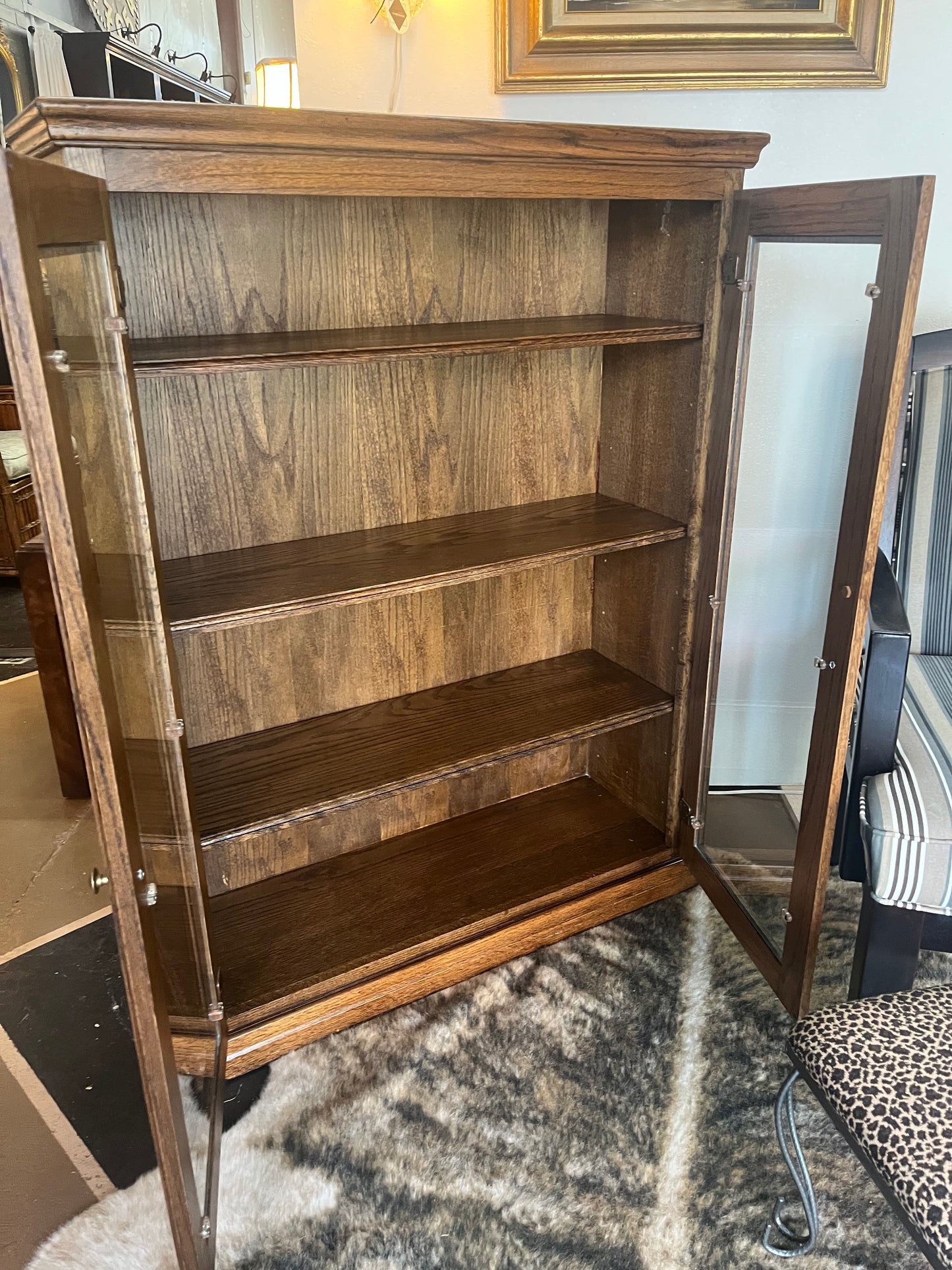 Dark Oak Bookcase with glass Doors