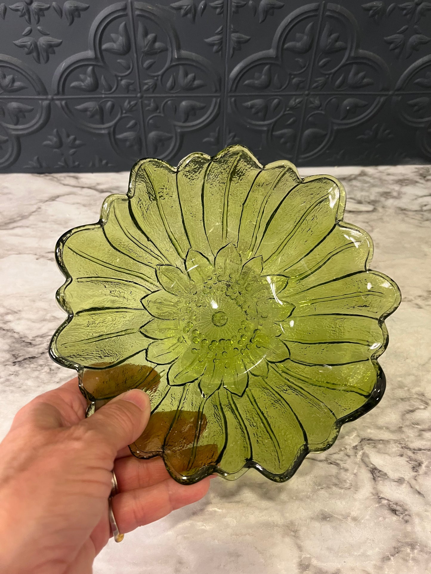Indiana Green Glass Sunflower Dish