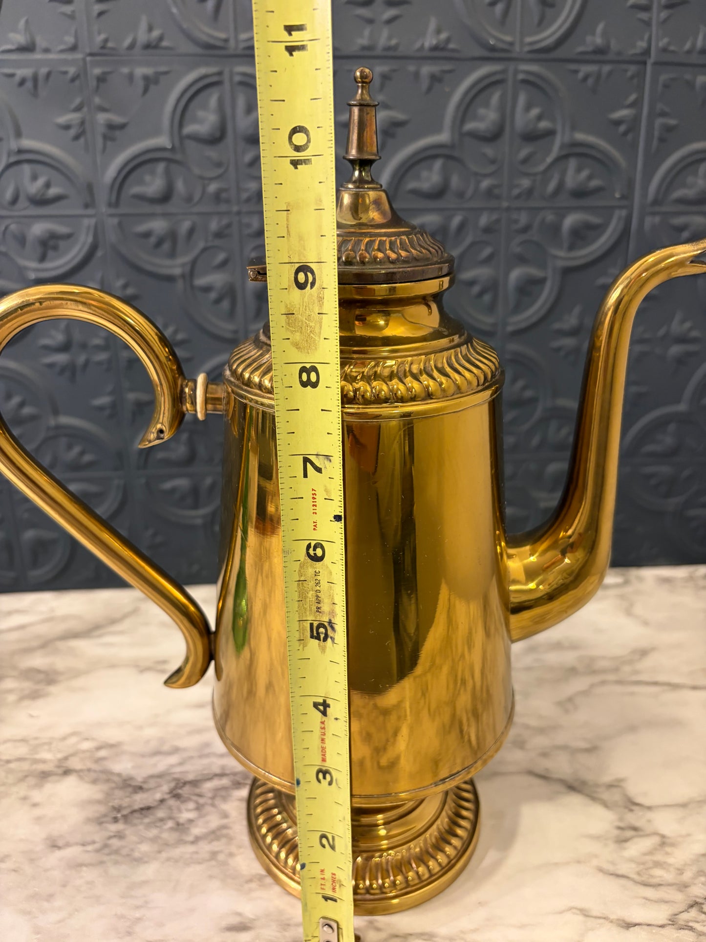 Antique Brass Teapot with Etching 1906