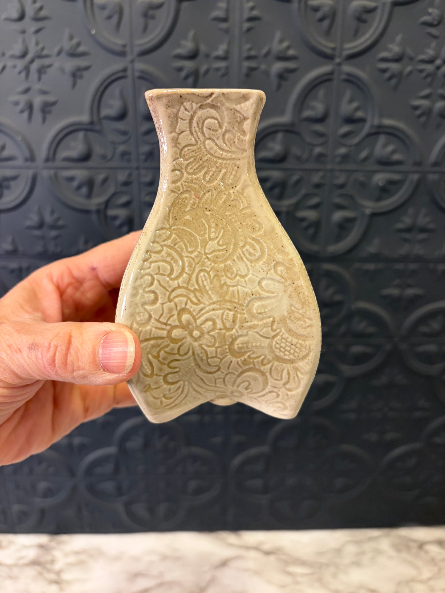 Small Cream Embossed Vase