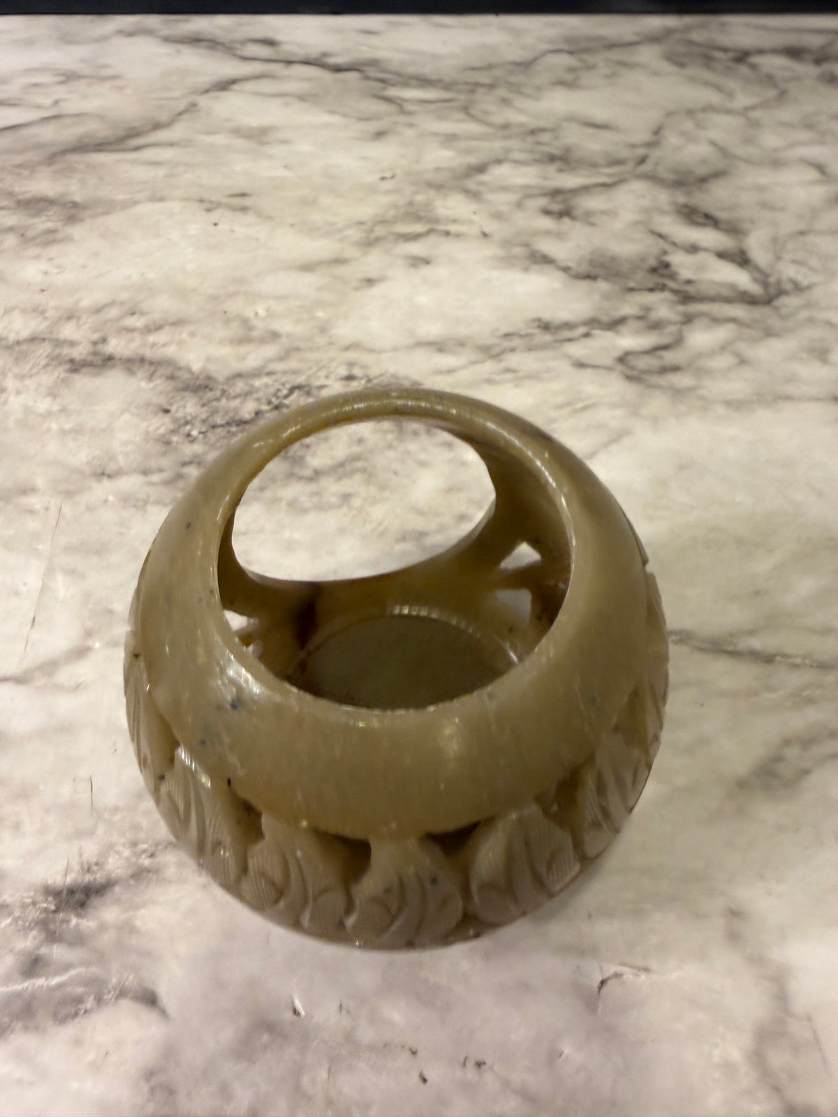 3.5" Round Handcarved Soapstone Votive Holder