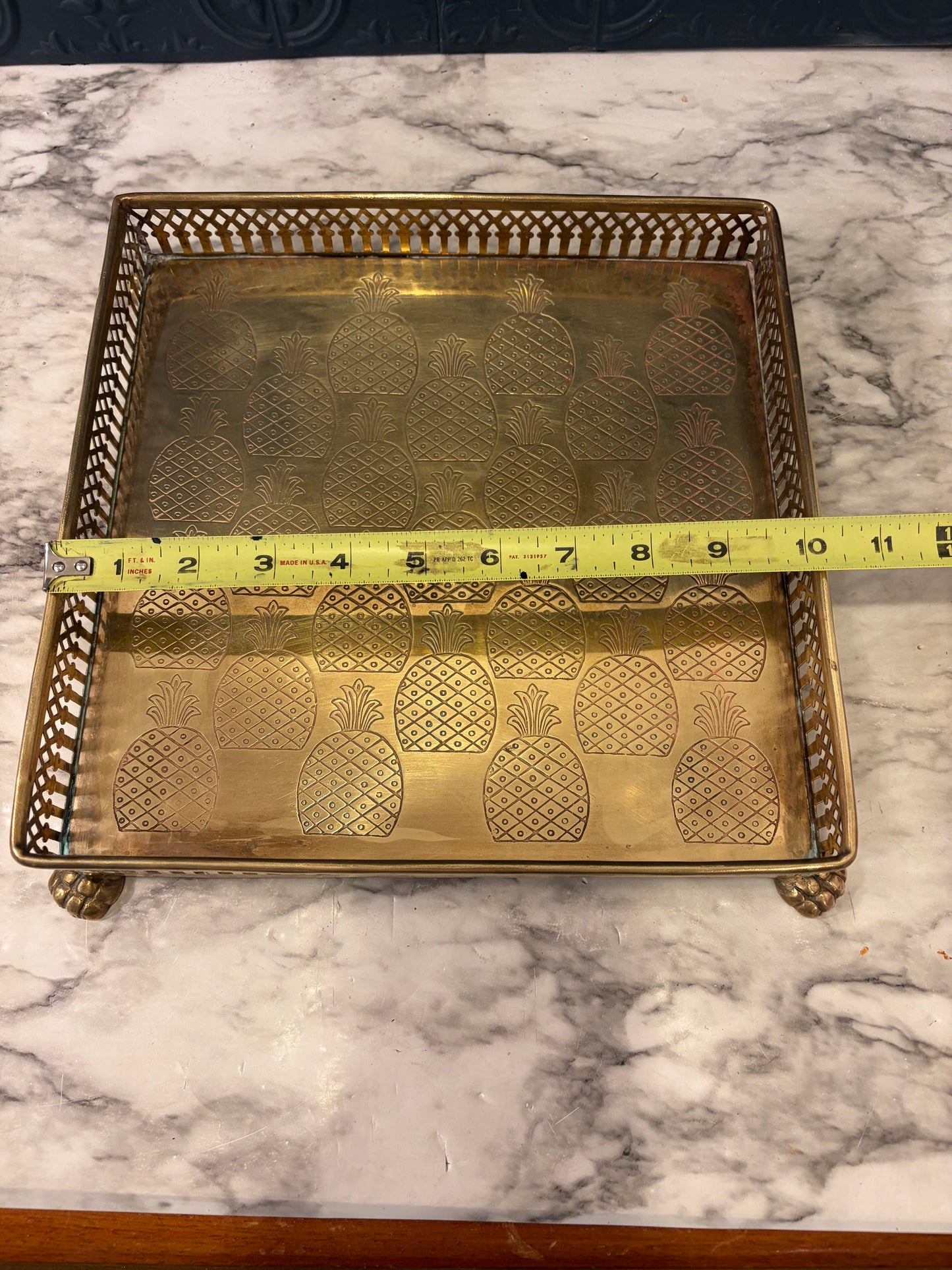Square Brass etched Pineapple Tray