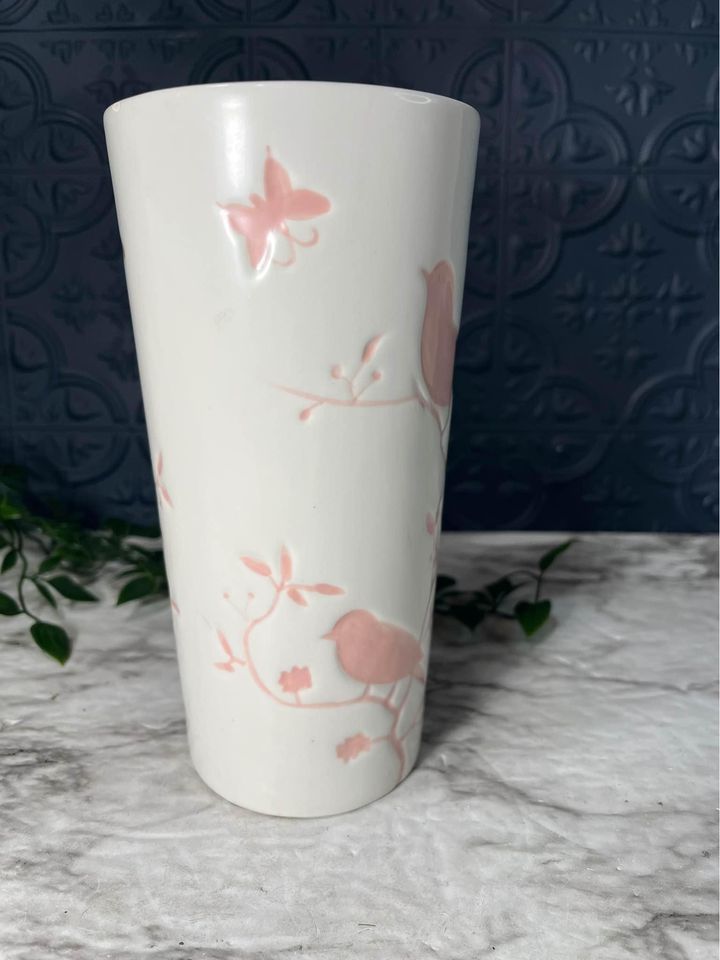 Vase with pink birds