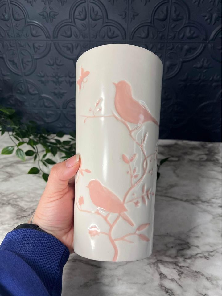 Vase with pink birds