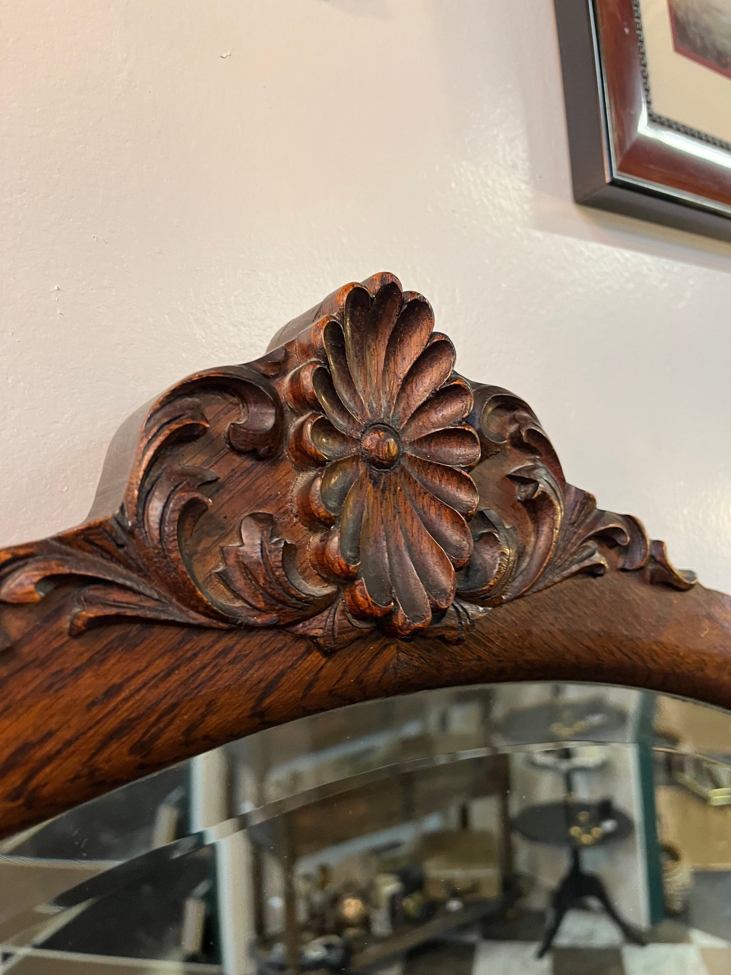 Oval Carved Floral Design with Bevelled Mirror