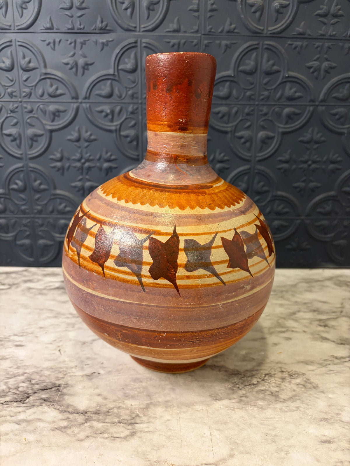 Striped Multi Color Mexican Pottery Vase