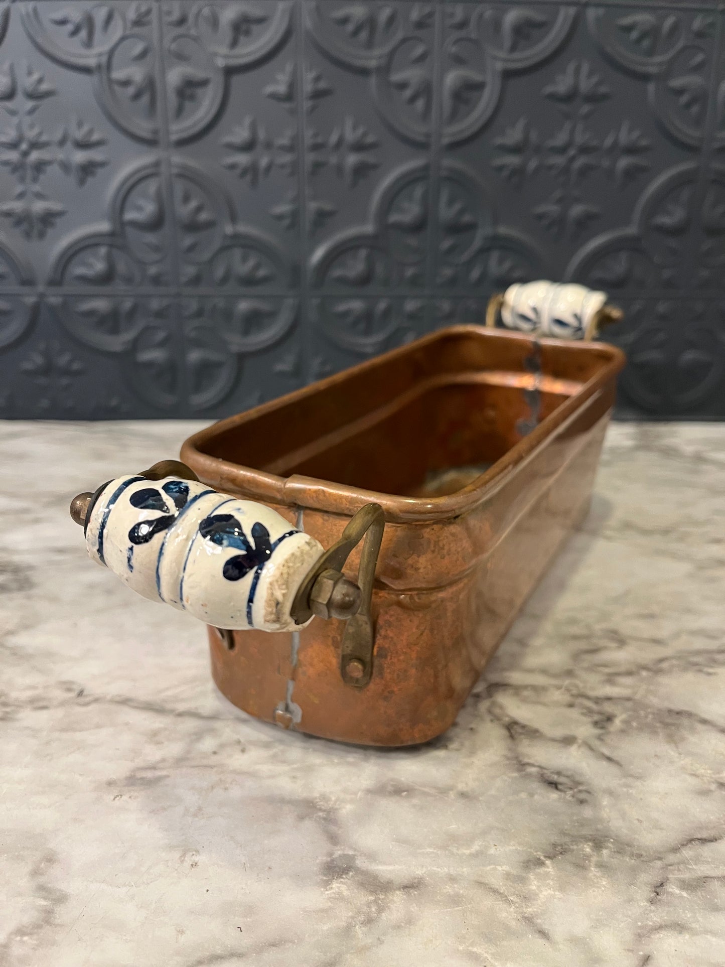Copper Rectangle Pot with Porcelain Handles