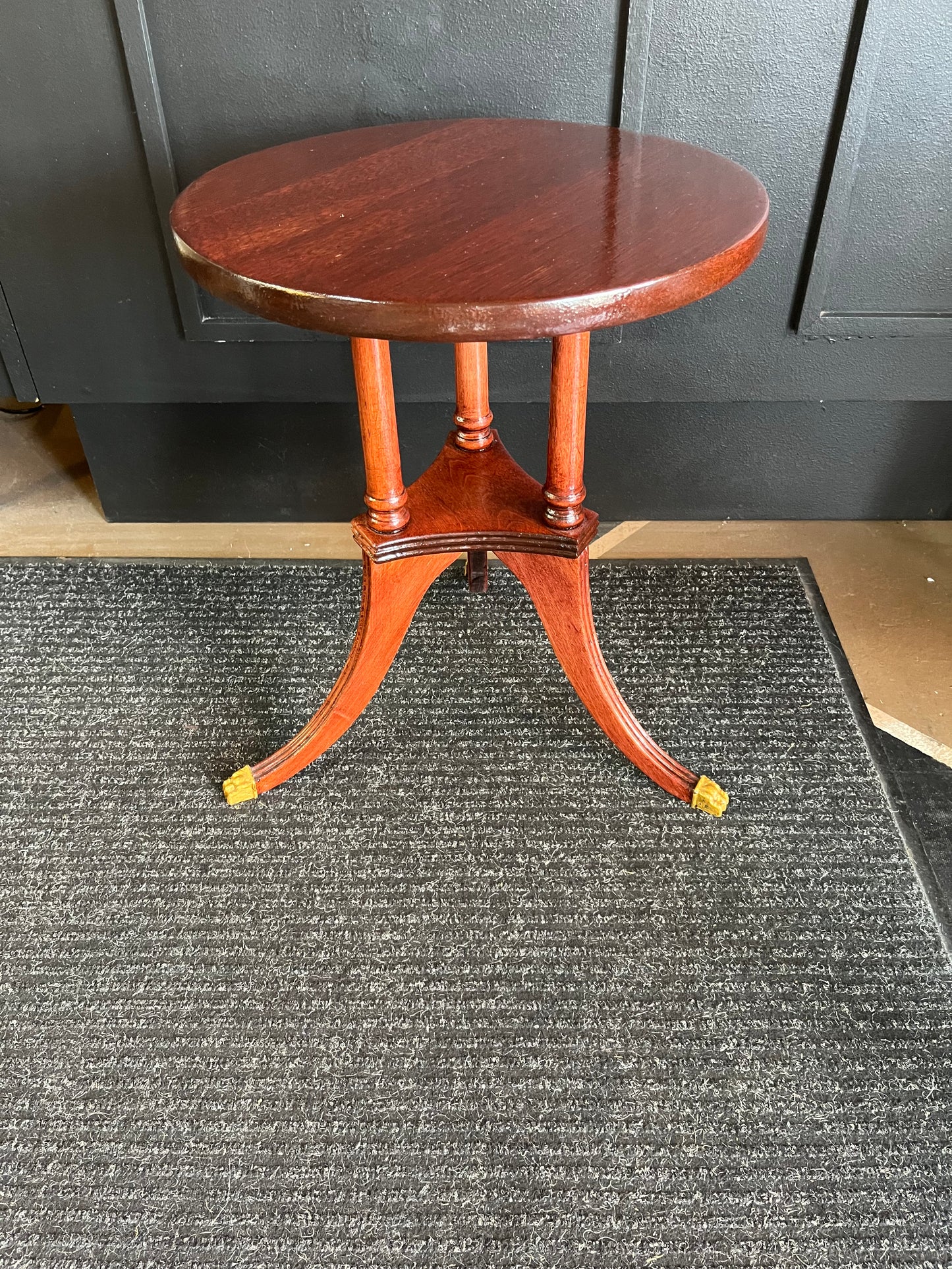 Small Red Colored Wood Side Table/Plant Stand Gold Feet