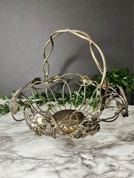 Silverplate basket with grapes