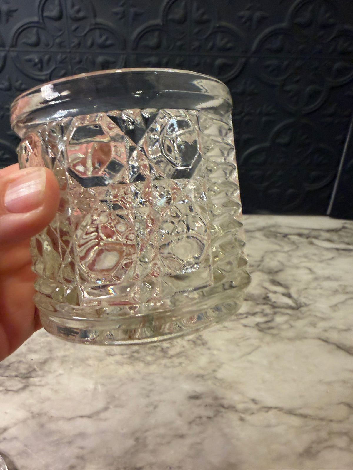 Button and Cane Clear Glass Jar