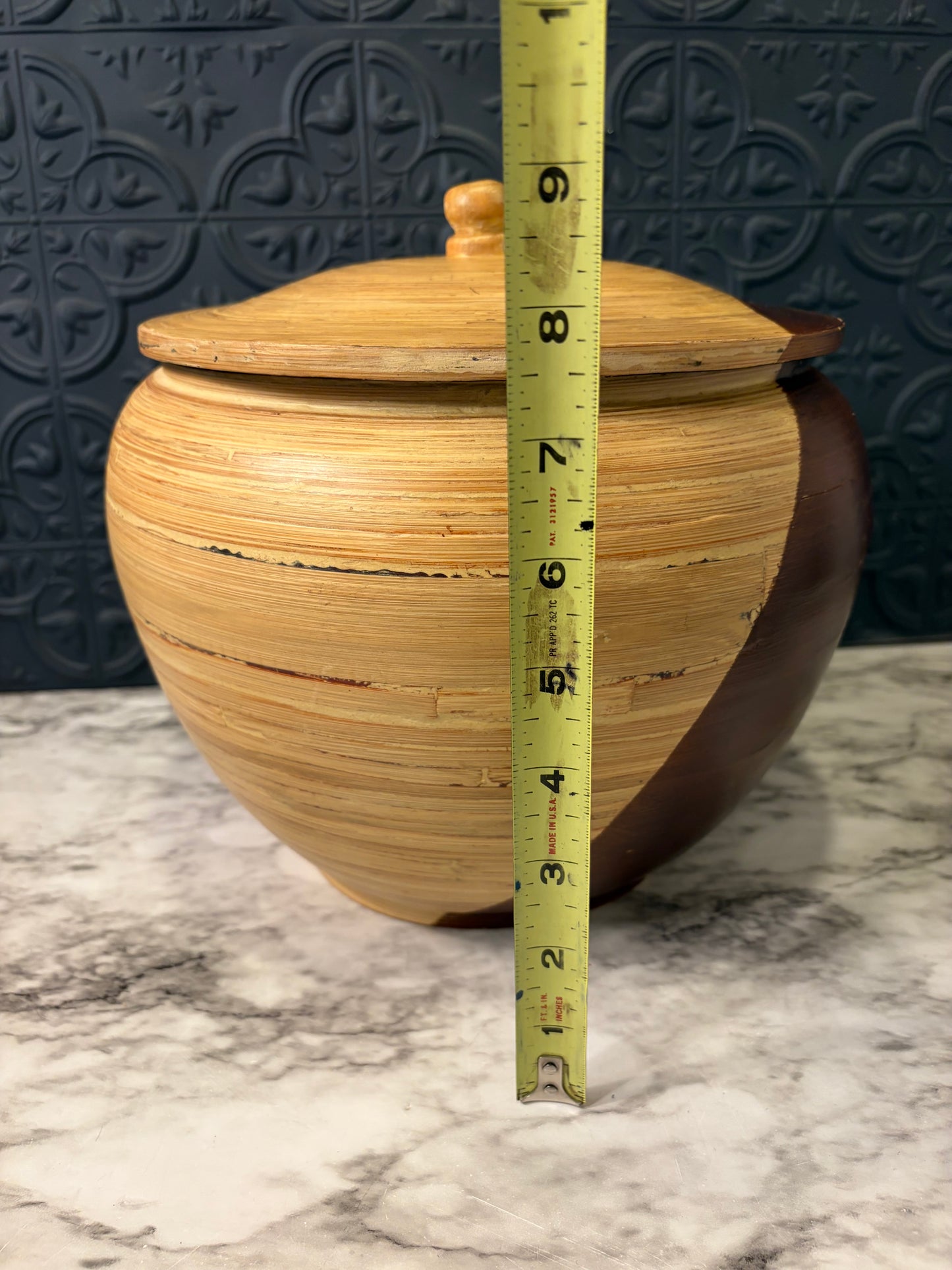 Hand Spun Bamboo Two Tone Round Canister