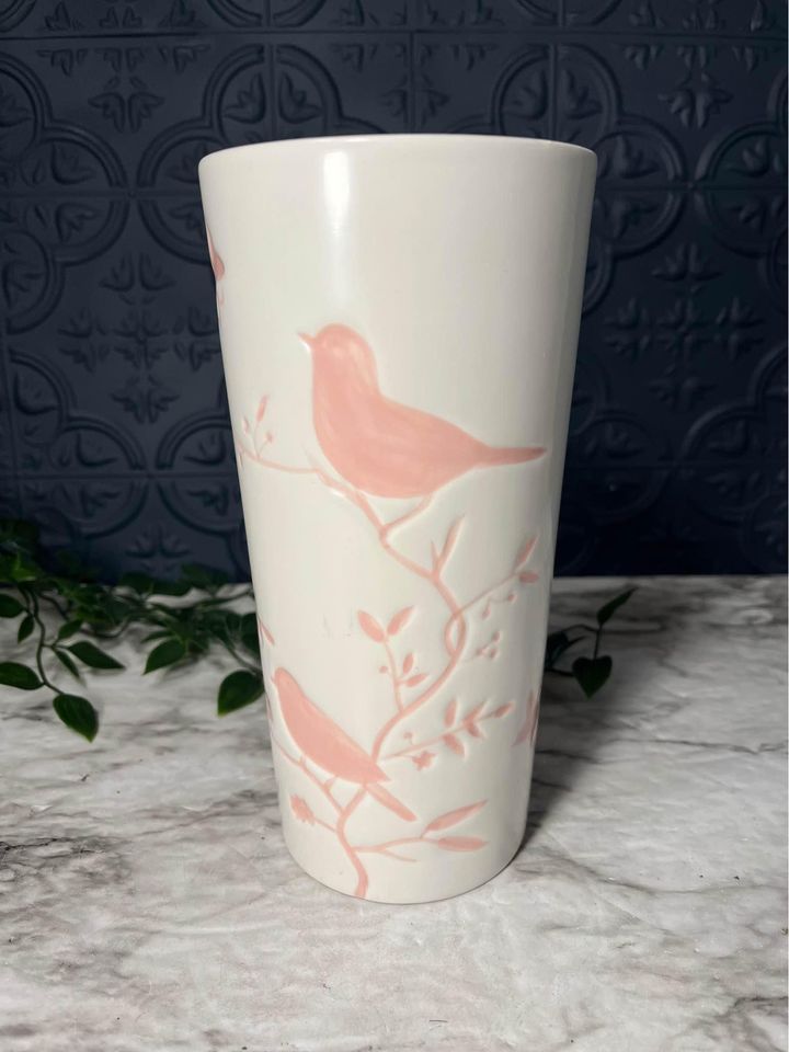 Vase with pink birds