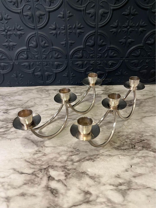 Mid Century Silverplated Candelabra Made In Denmark Set of 2