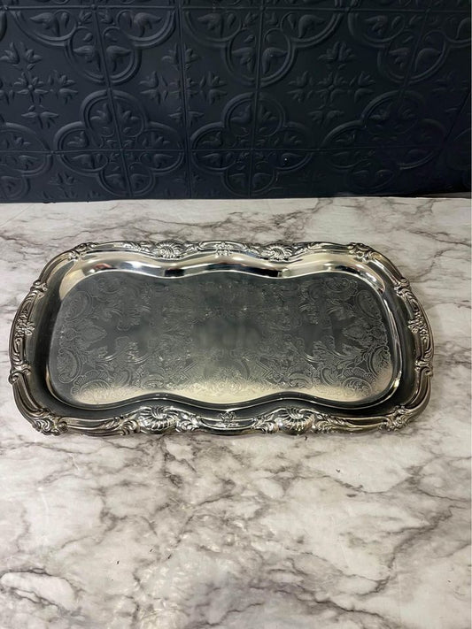 Etched Silver Plate Rectangle Shape Tray