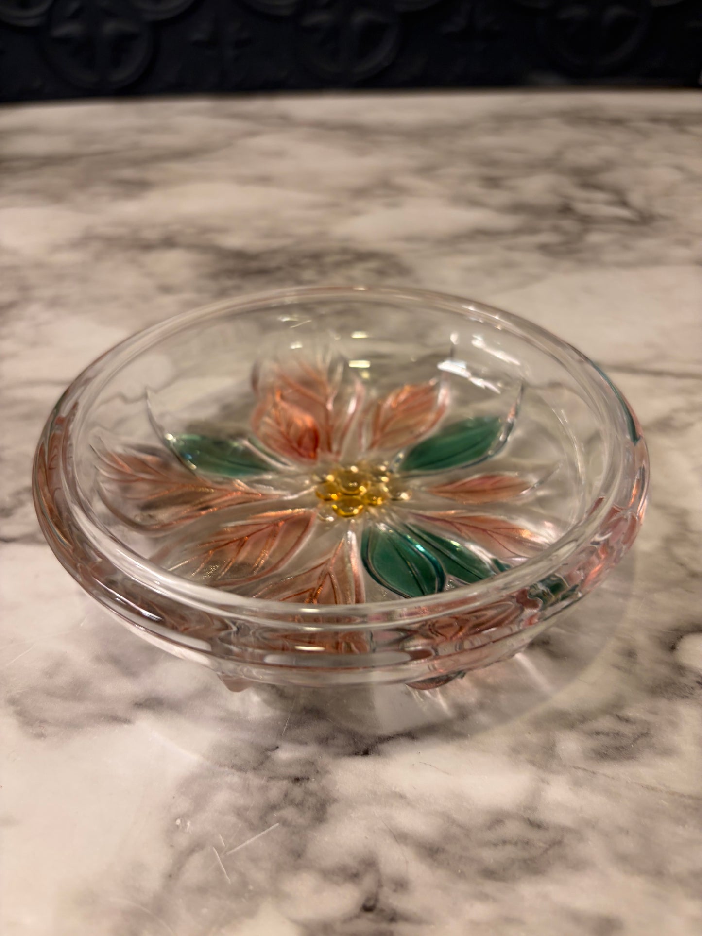 Poinsetta Round Glass Dish