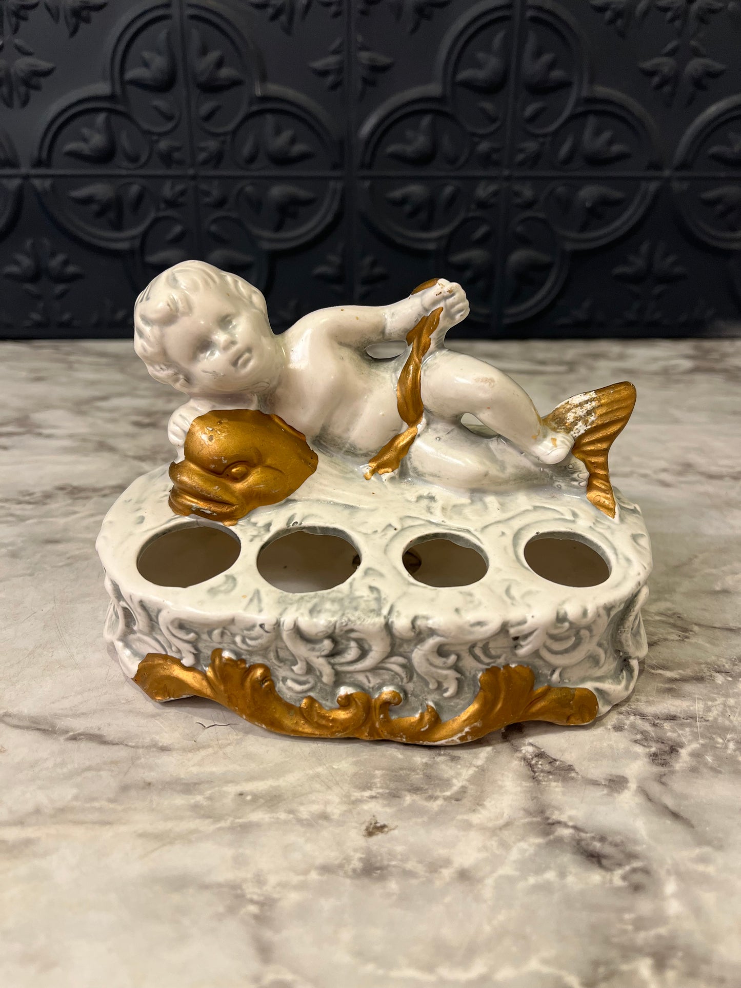 Vintage Porcelain Cherub Lipstick Holder