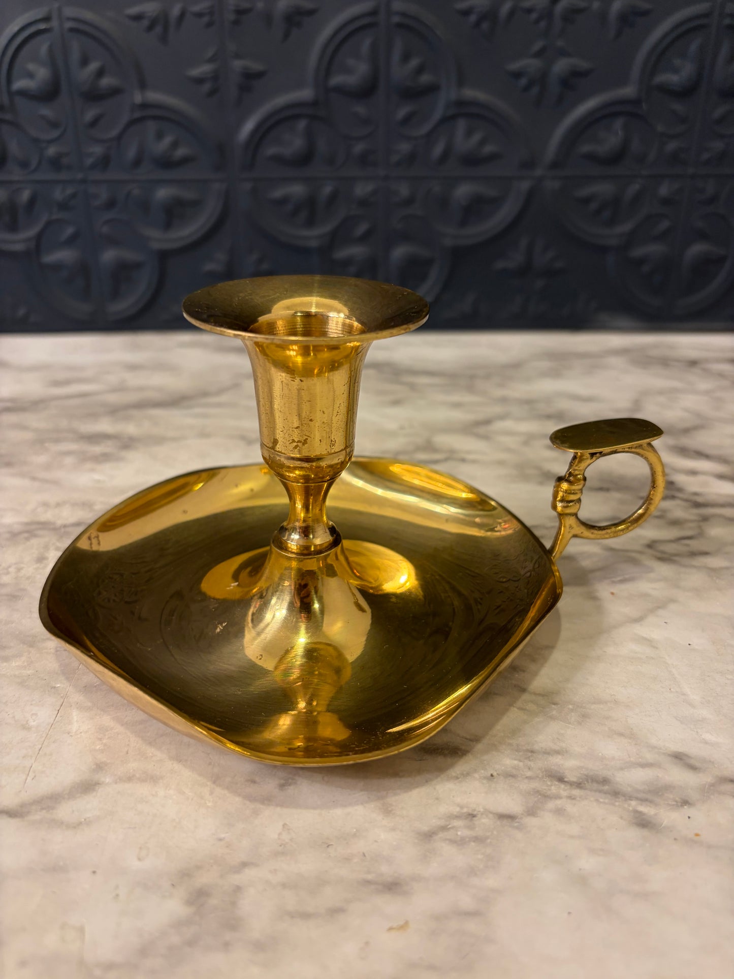 Folded Edge Brass Chamberstick Holder