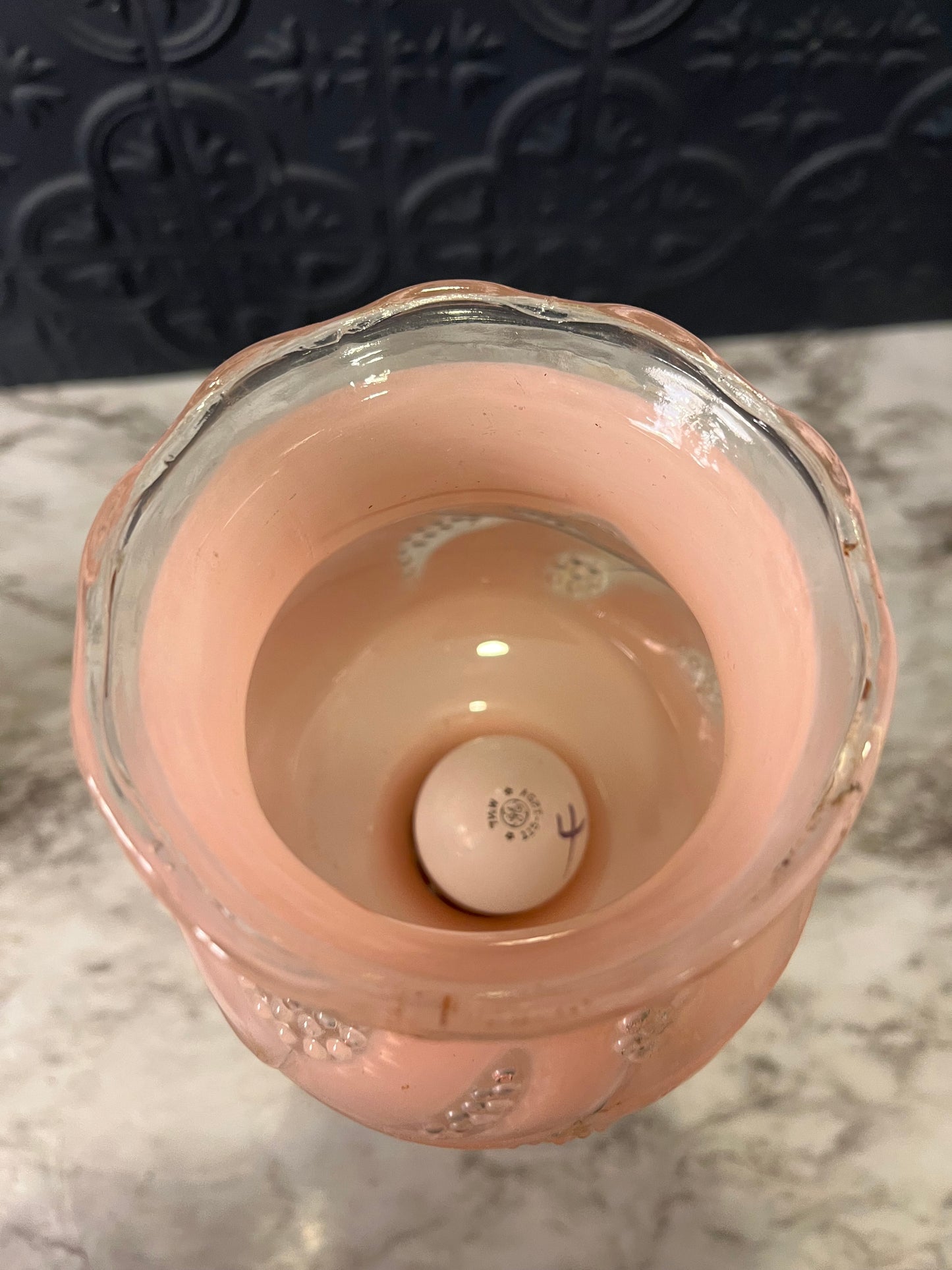 Crystal and Pink Hurricane Lamp