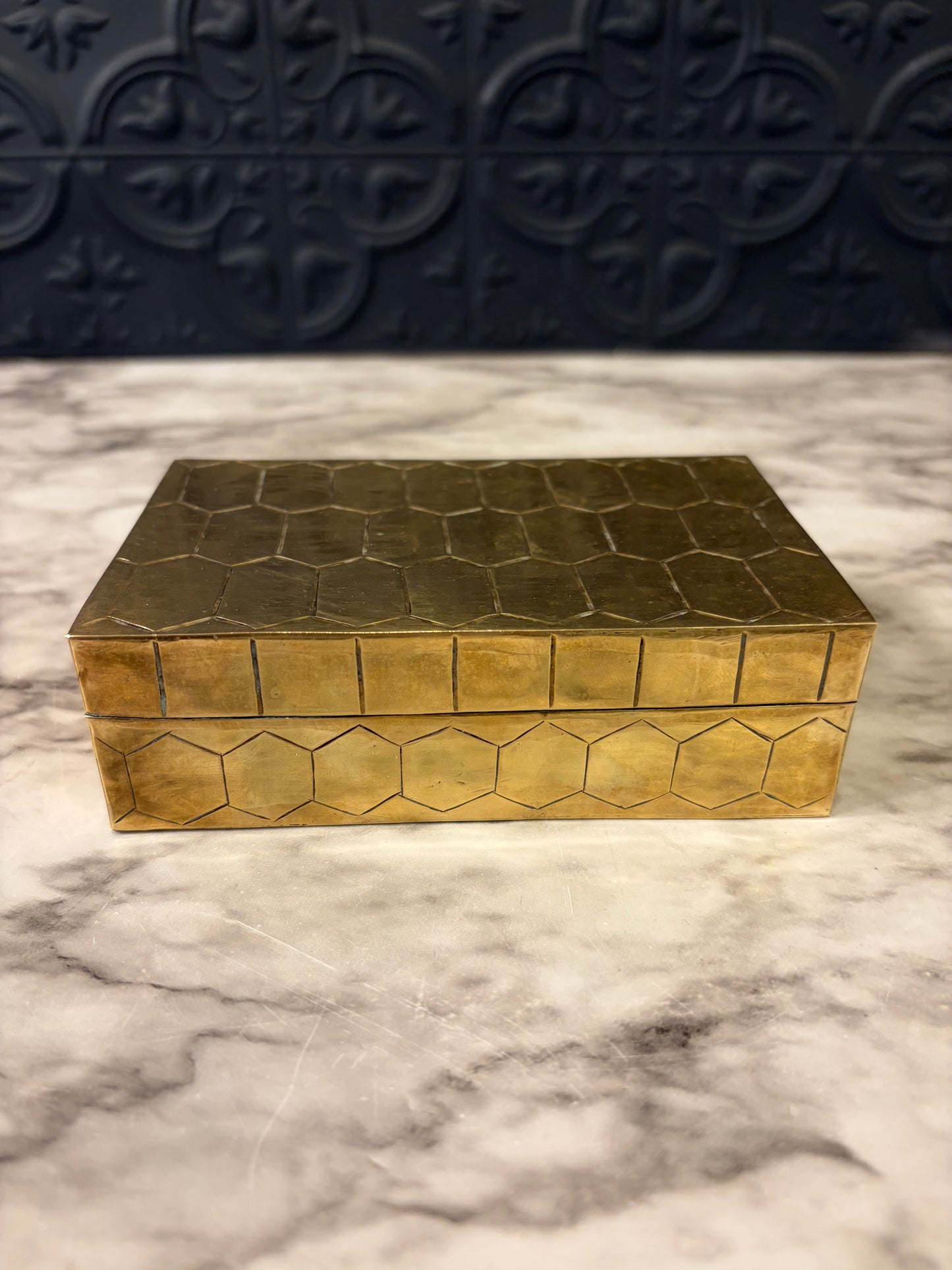 Brass Box with Honeycomb Pattern