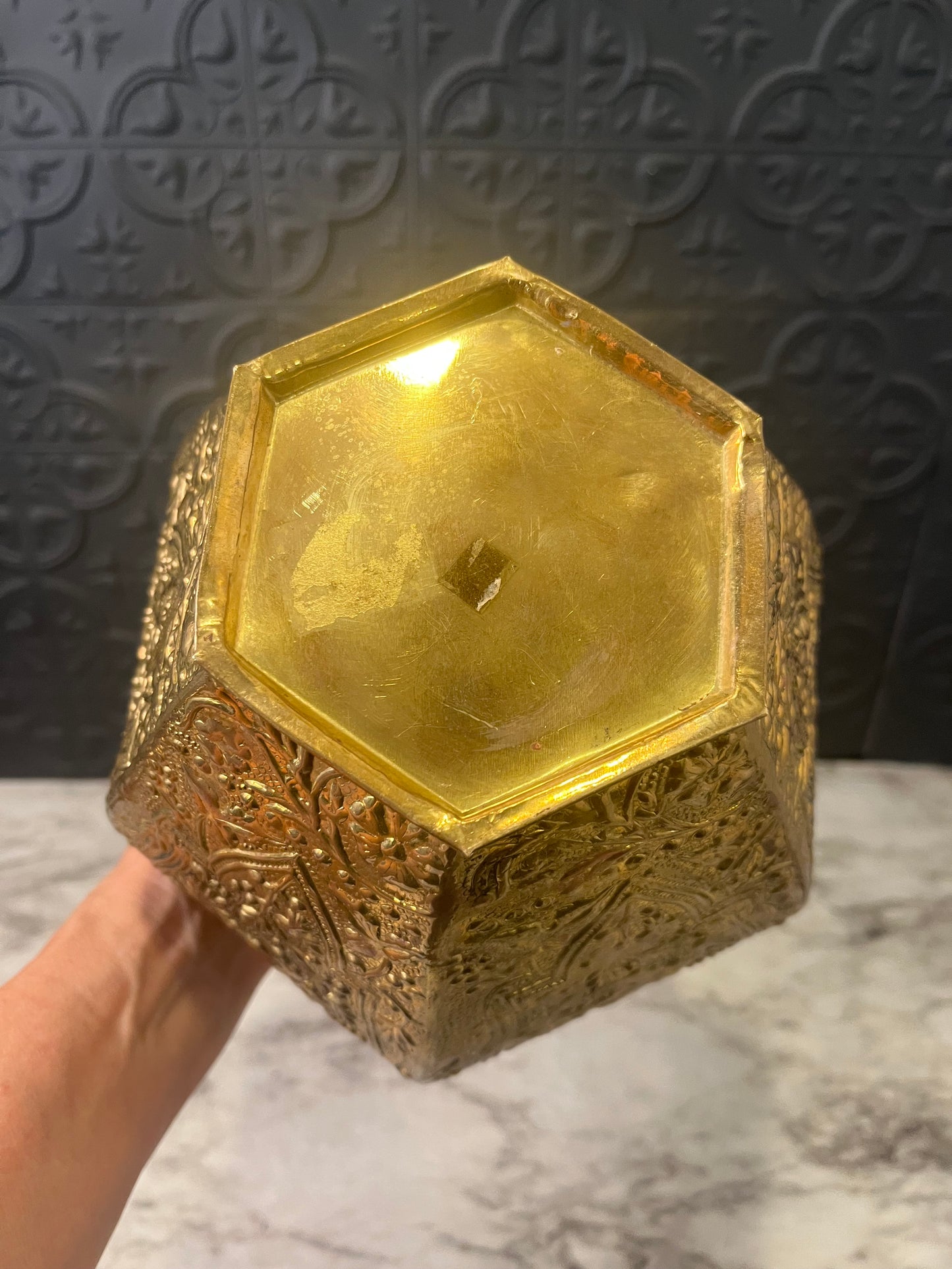 Decorative Hammered Brass Vase with Fluted Top