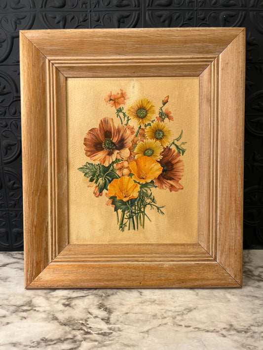 Vintage Light Wood Framed yellow flowers