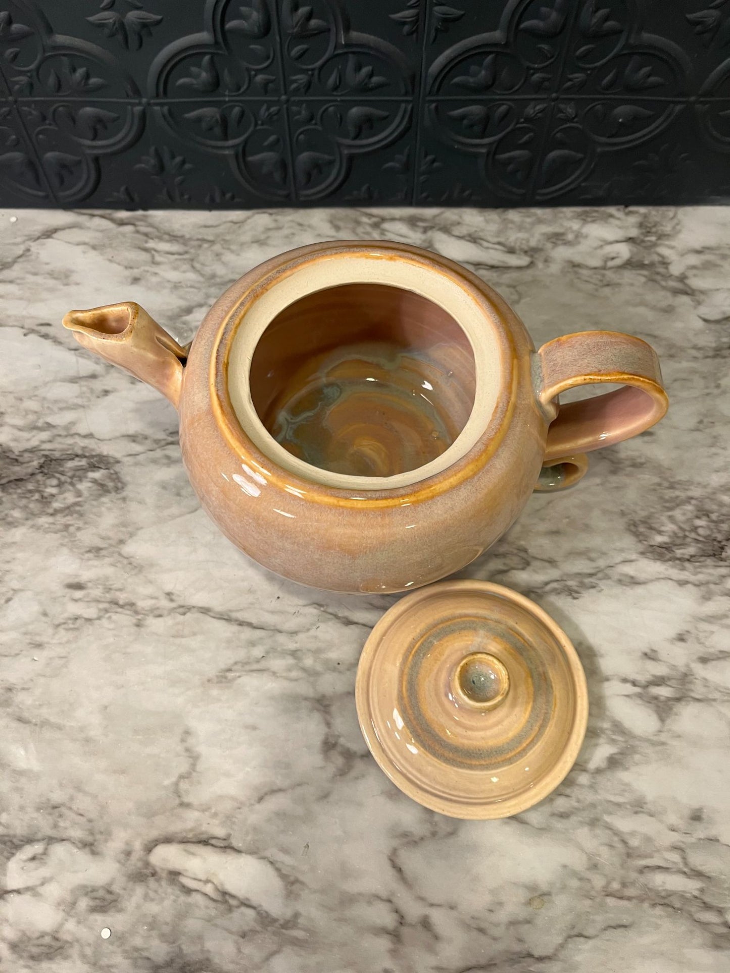 Studio Pottery Glazed Teapot Peach