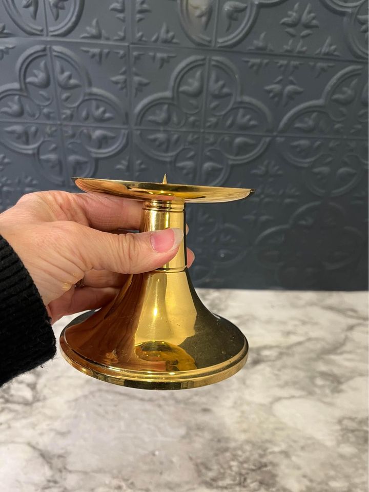 shiny brass pedestal candle holder with spike