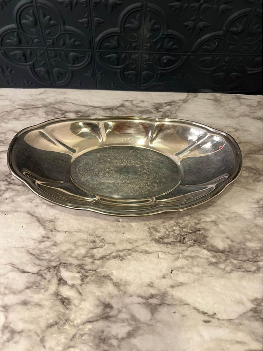 Silver Plate Small Etched Oval Tray