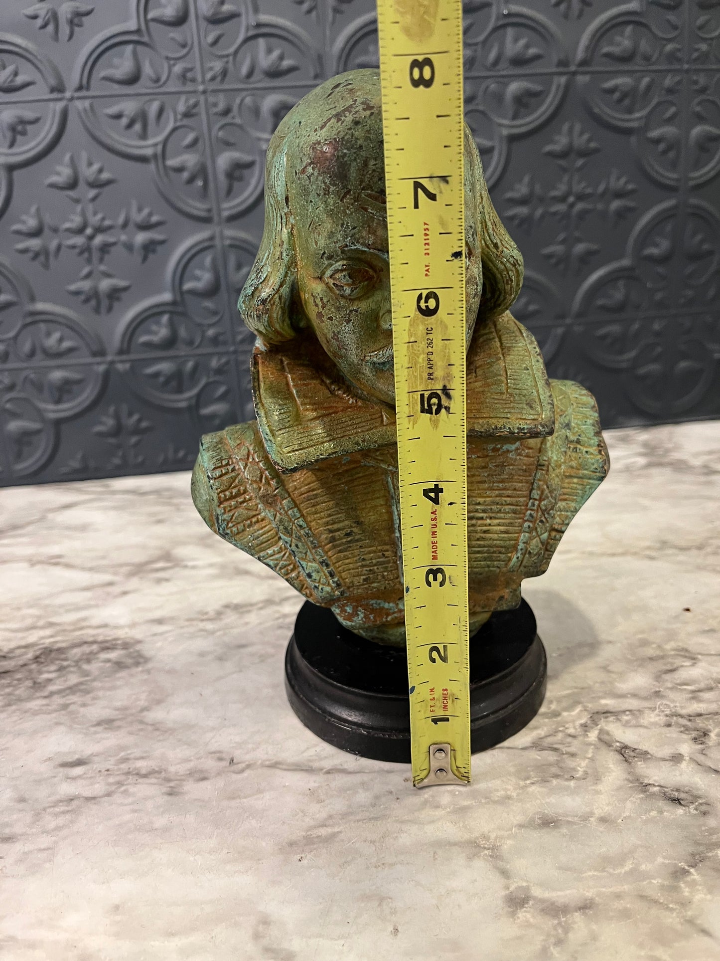 Metal Bust of Shakespeare Green  on Base