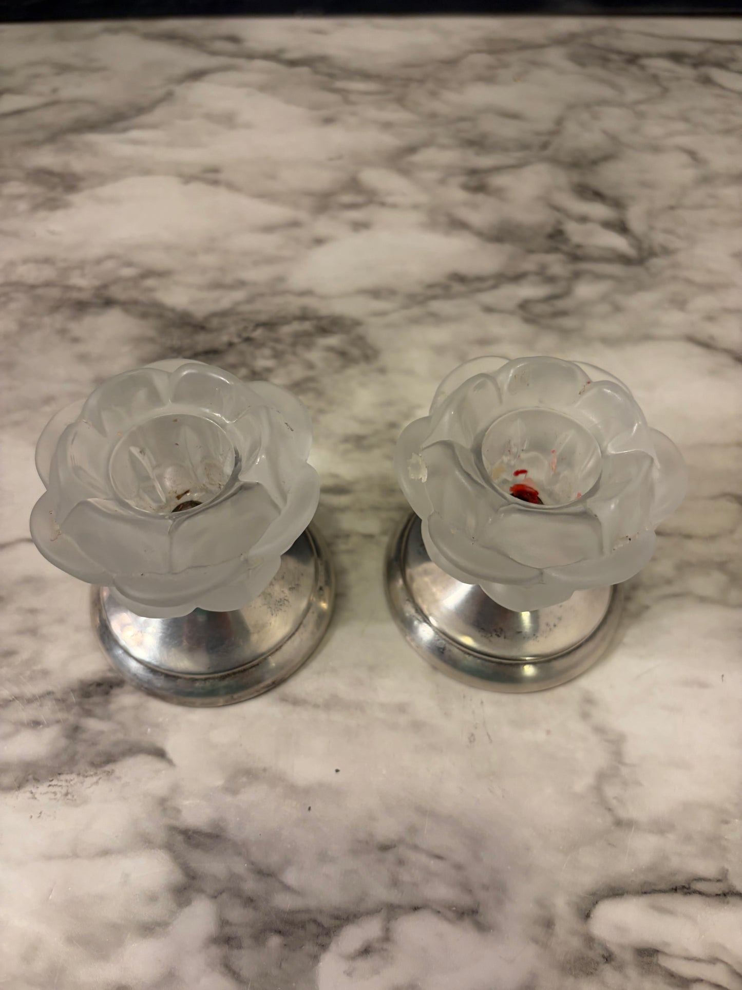 Satin Glass Flower candle holder set of 2