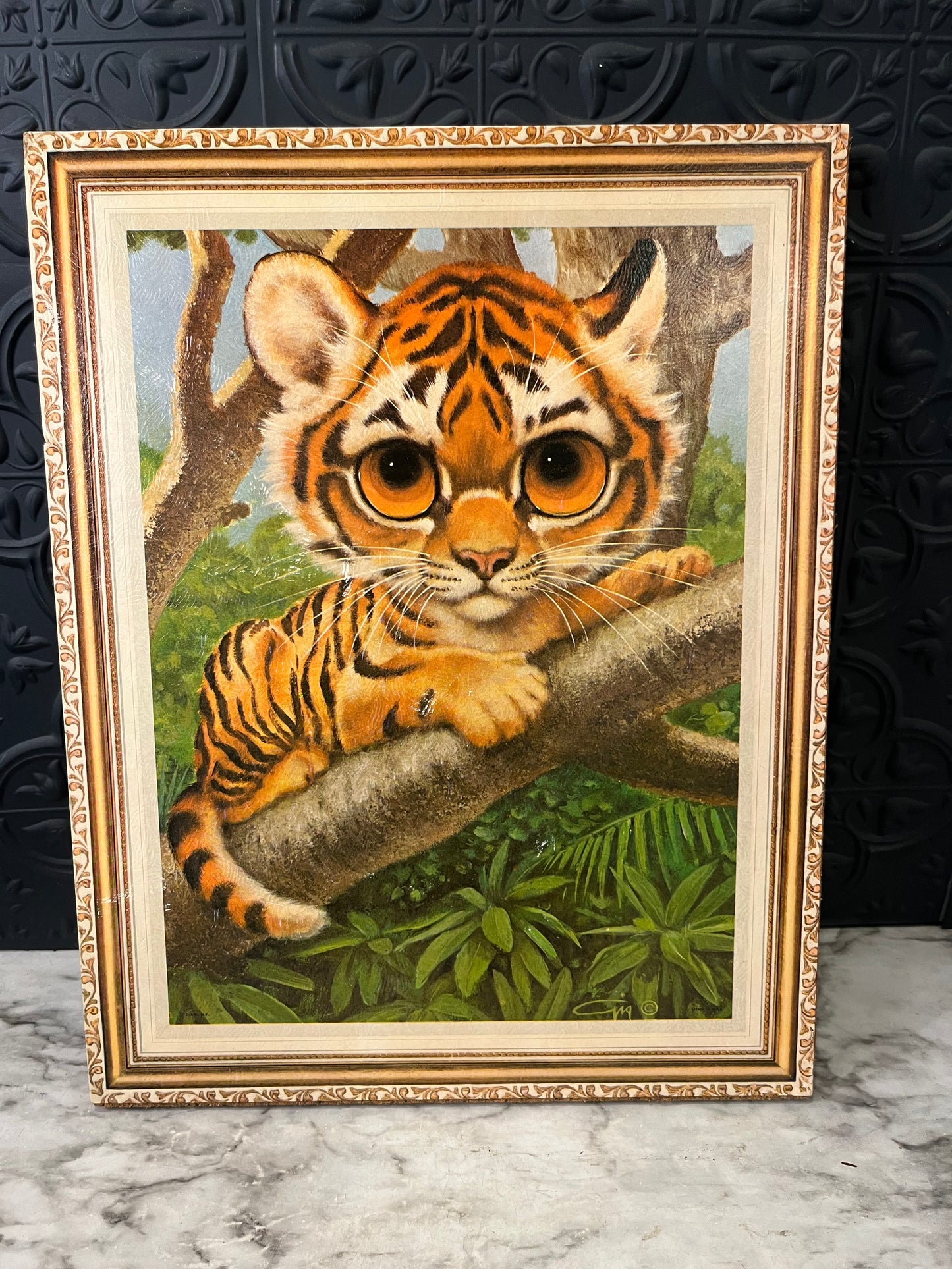 Vintage Big Eye Tiger Print on board