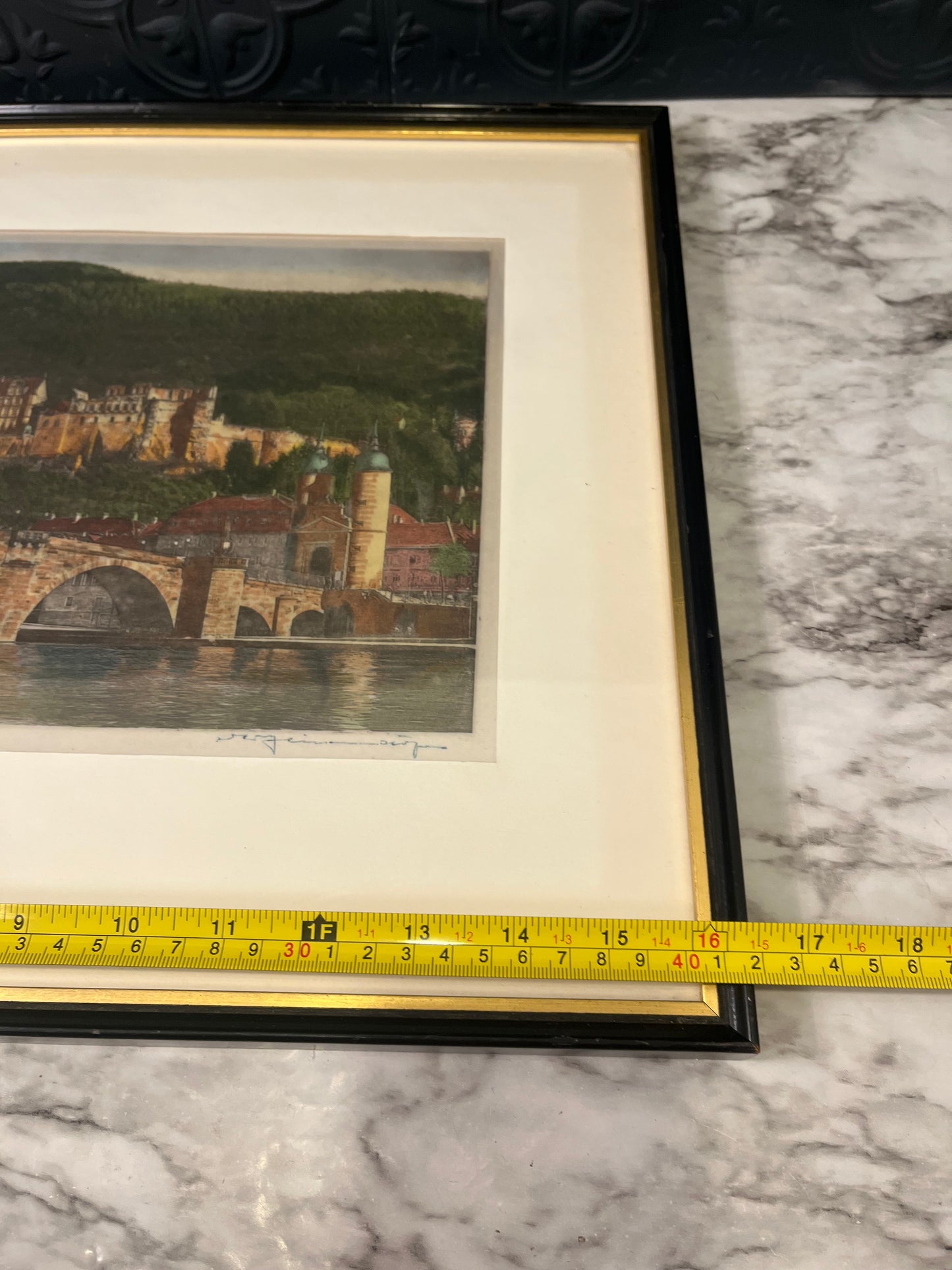 Old Bridge Etching Framed