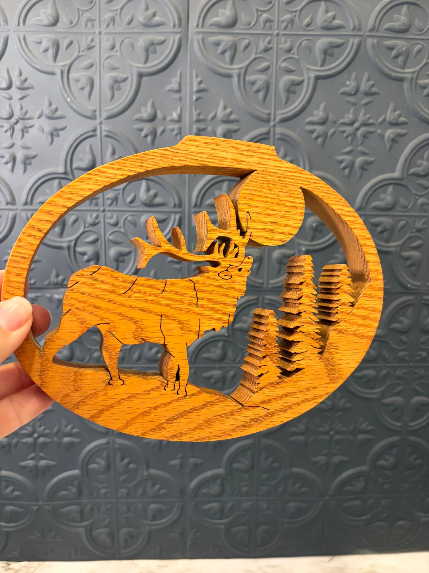 Wood Scroll Scene of Elk