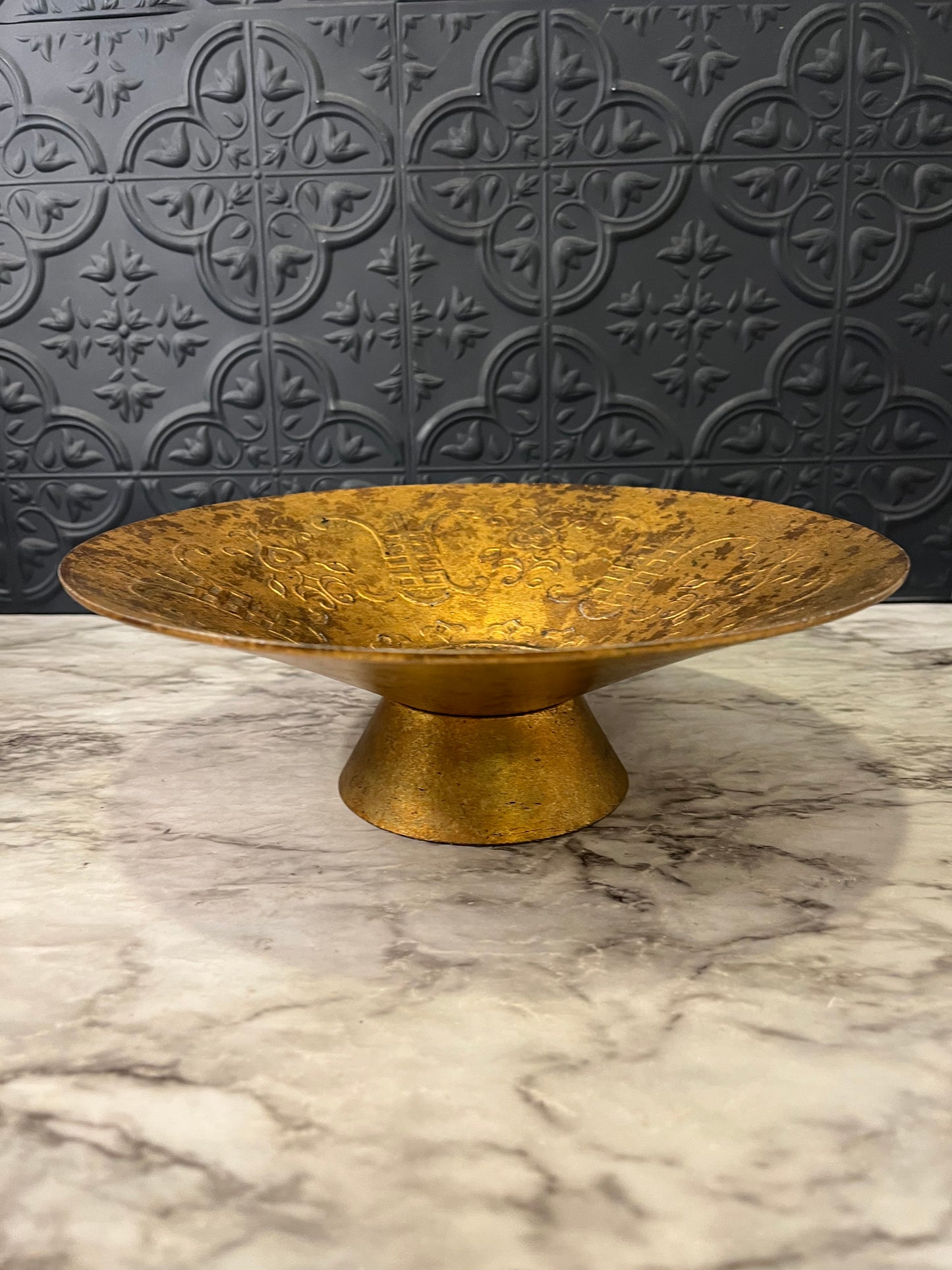 Gold Metal Pedestal Bowl with relief