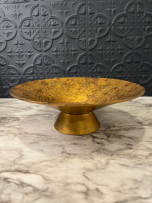 Gold Metal Pedestal Bowl with relief