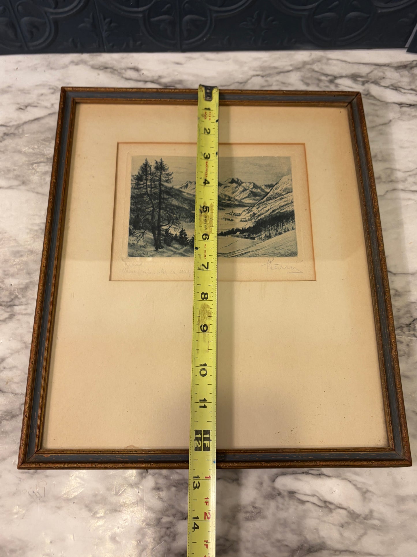 Print of Etching of Swiss Piz La Margna Framed